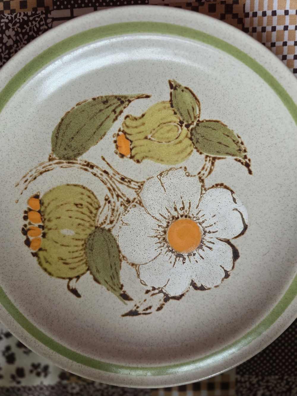Vintage Daisy Plate (2) China Statastone Verte Stoneware Retro 11.5”